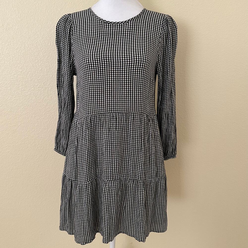 Abercrombie & Fitch Women Black & White Long Sleeves Plaid Mini Dress Size XS - Picture 7 of 7